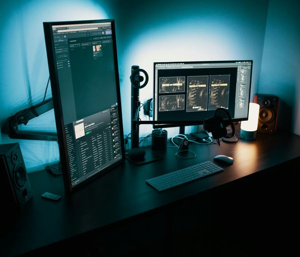 Clean and modern workspace with ambient lighting